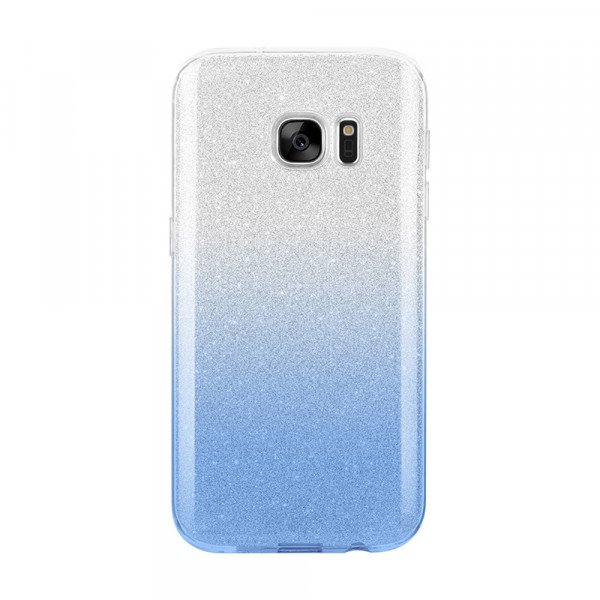Wholesale Galaxy S7 Edge Shiny Armor Hybrid Case (Silver - Blue)